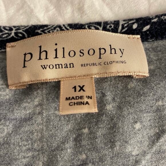 Boho Patchwork Print Tee Black Cream Philosophy Woman 1X - Picture 3 of 6